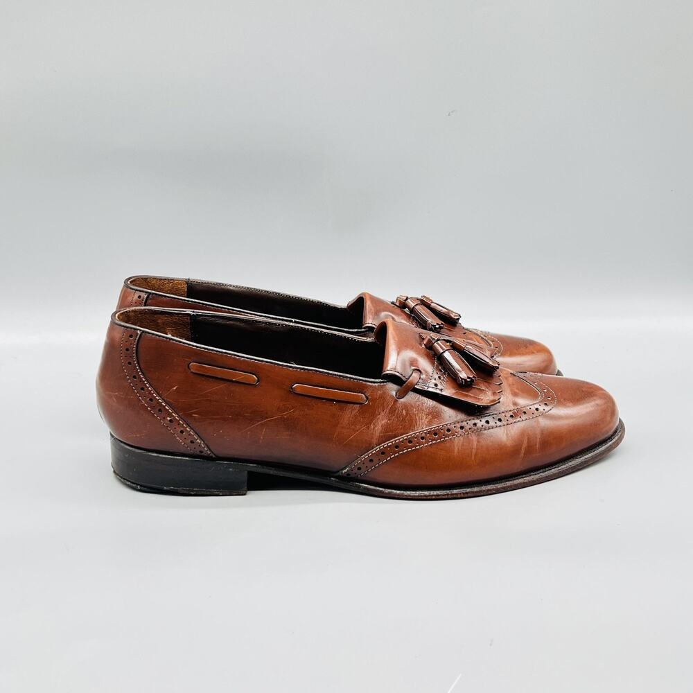 Johnston & Murphy Shoes Mens 9.5 Vintage Brown Leather Kiltie Tassel Loafers